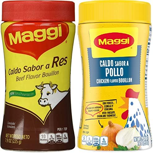 Maggi Chicken & Beef Bouillon Powder - Granulated Seasoning Base for Stock Bone Broth Ramen Stew Consome de Pollo 7.9 oz each container