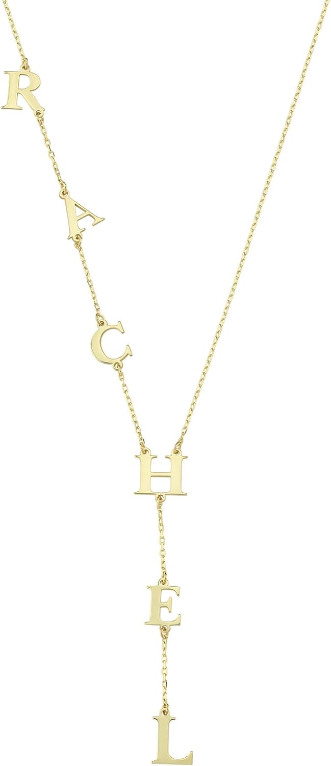 MIONZA 14K Solid Gold or Gold Plated Personalized Lariat Necklace, Initial Y Necklace, Drop Name Necklace, Custom Letter Necklace, Gift for Her