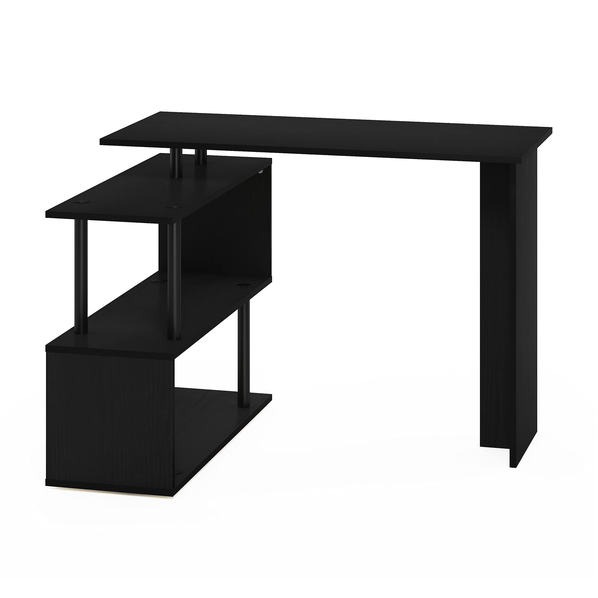 Furinno Moore Bureau D'ordinateur en Forme de L, Engineered Wood, Americano/Noir, 3 Niveaux