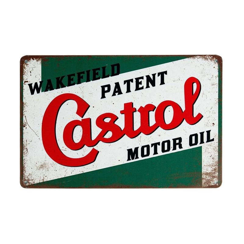 Image of Decorative Retro Metal Signs Wall Plate - 12x8 Inch (Castroll Motor Oil) | Weatherproof Vintage Metal Sign Plate for Cafe, Home, Bar, Garage | Decorative Wall Hanging Sign Board