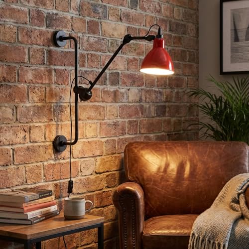 BARCRLONA LED Aplique de pared articulado industrial RUBY 210 con enchufe E27 lámpara de orientable