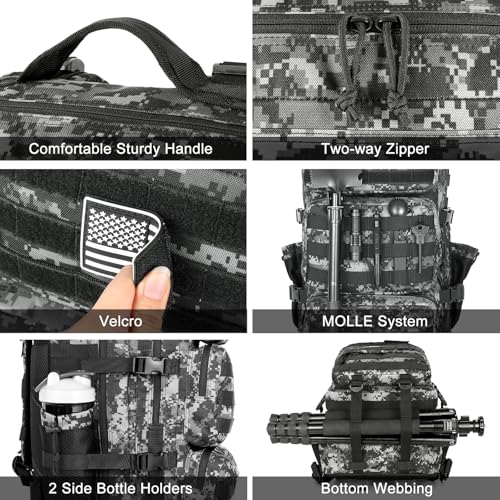 Image of Military Tactical Backpack 25L Day Backpack for Men Molle Army 3 Days Assault Pack Bug Out Bag Water Resistant and Heavy Duty Hiking Treeking Rucksack - Black Digital Camo