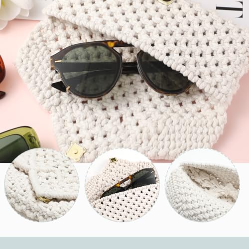 Image of Tellegloww Boho Macrame Sunglass Eyeglass Glasses Case for Women Lady Girls, Soft Woven Sunglasses Holder Large Cute Glasses Pouch Bag Makeup Bag for Travelling