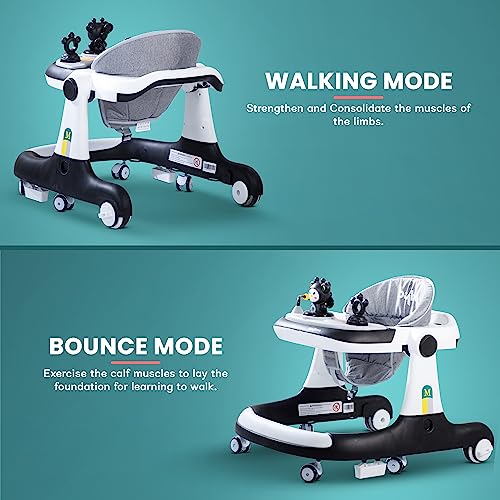 Image of Baybee Magnum 2 in 1 Baby Walker for Kids, Round Kids Push Walker with Parental Handle & Height Adjustable, Foldable Activity Walker for Baby with Musical Toy Bar for 6-18 Months Boys Girls (Black 1)
