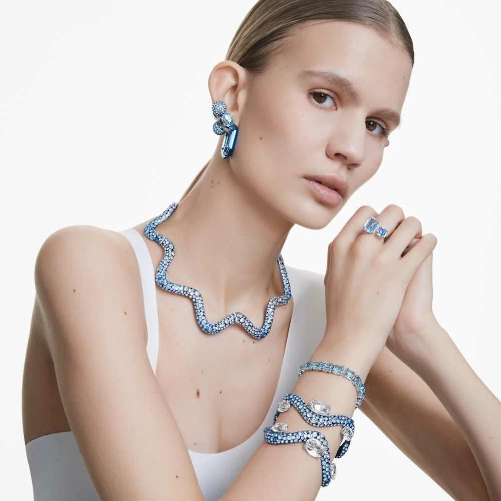 Swarovski Lucent Hoop Earrings, Octagon Shape, Small, Blue - Image 6