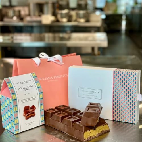 Giuliana Pimenta Juego de regalo definitivo: caja de chocolate de 24 piezas, barra de pistacho y frambuesa de 2.2 libras y 12 bocados de pastel de miel, lujosos dulces hechos a mano, sin alcohol y