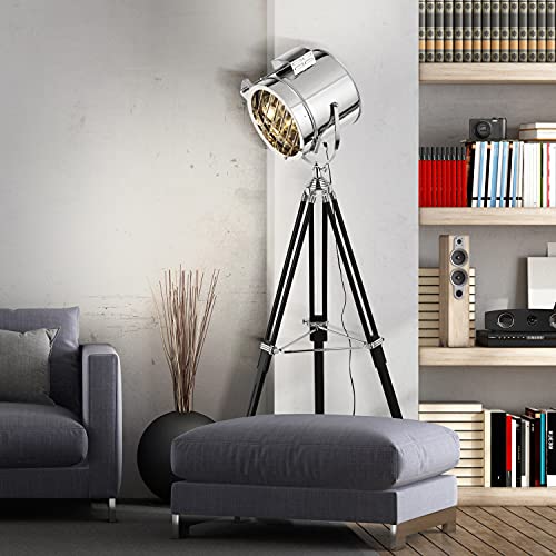 Lightbox Cine - Lámpara de pie (cromada, diseño industrial, trípode de madera, 1 x E27, 60 W máximo, 175 x 45 cm, de metal/madera) Cover
