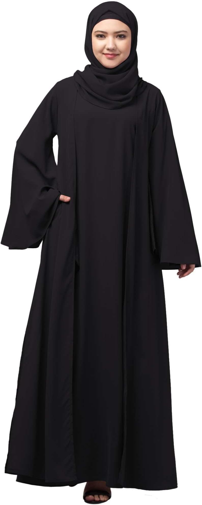 � Dual Layer Abaya Dress Of Inner Abaya And Detachable Shrug With Uniquely Designed Cuff - Made with Nida Matte Fabric for Women and Girls