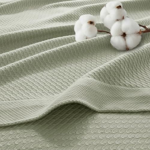 Image of Madison Park 100% Egyptian Cotton King Bed Blanket for Summer Sage Green | Cozy Soft Breathable Durable, Waffle Weave Woven Casual, Lightweight Knit All Season Throw for Bed Couch or Sofa, OEKO TEX