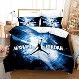  Qingxsm Funda nordica (105cm Cama) Juegos de Cama 3 Piezas, 1 Funda de Nórdica 135x200 cm y 2 Fundas de Almohada 50x75 cm con Cremallera Microfibra Michael Jordan Funda nórdica Estampada