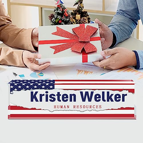 Image of Custom Flag Name Plate for Desk, Desk Name Plate Personalized, Office Decor for Women Men, Acrylic Desktop Accessories, Office Appreciation Gifts for Boss Social Workers Nurse Teacher Employee (Flag A)