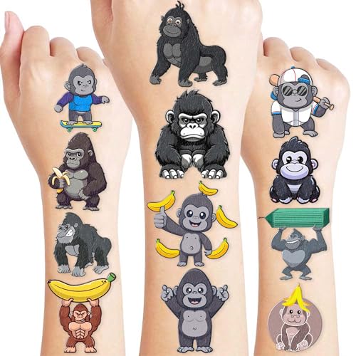 81 PCS Gorilla Tattoos Temporary Stickers Birthday Party Decorations Favors Supplies Decor Themed for Kids Boys Girls Gifts Classroom Prizes Rewards