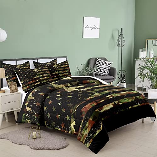 Ninenine Camo American Flag Bedding Full Size Bedding Sets For Boys Teens Kids Army Green Comforter Sets Western Bedding Rustic Trees Leaves Camouflage Comforter Set With 1 Comforter 2Pillowcases #TOP1