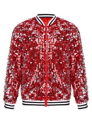 Linjinx Kids Girls Sequined Metallic Bomber Jacket Long Sleeve Outerwear Jazz Hip Hop Dance Top for Club Themed Party3