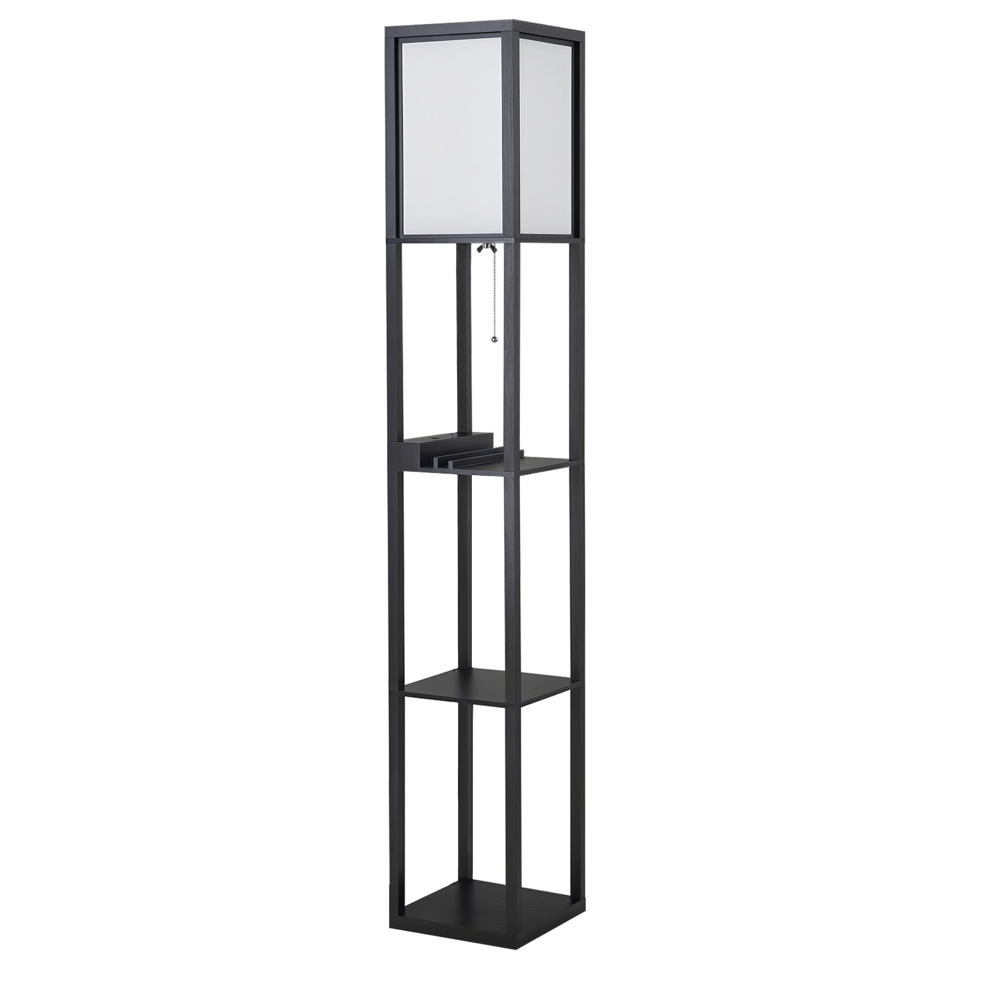 HOMCOM Lampada da Terra Moderna con Ripiani 26 x 26 x 160 cm Nero e Bianco | Lampadina, Illuminazione Interna Salvaspazio, da Soggiorno, Cotone, MDF