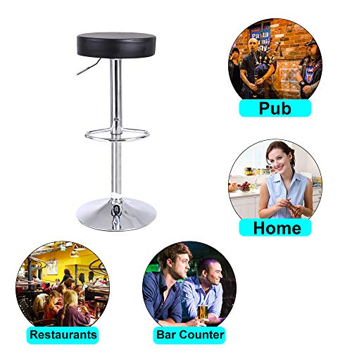 Kktoner Round Bar Stool Pu Leather With Footrest Height Adjustable Swivel Pub Chair Home Kitchen Bar Stools Backless Stool (Black) #TOP4