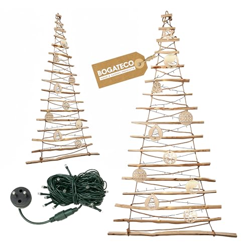Weihnachtsbaum Wand 22 BOGATECO Handgemacht Weihnachtsbaum mit Dekorationen 195cm mit LED...