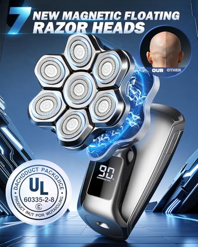 Image of Head Shaver for Bald Men, 7D Floating Head Electric Razor, IPX7 Waterproof Wet & Dry Bald Shaver with Magnetic Detachable Blade, Type-C Fast Charging LED Display, Gift for Men Father's Day