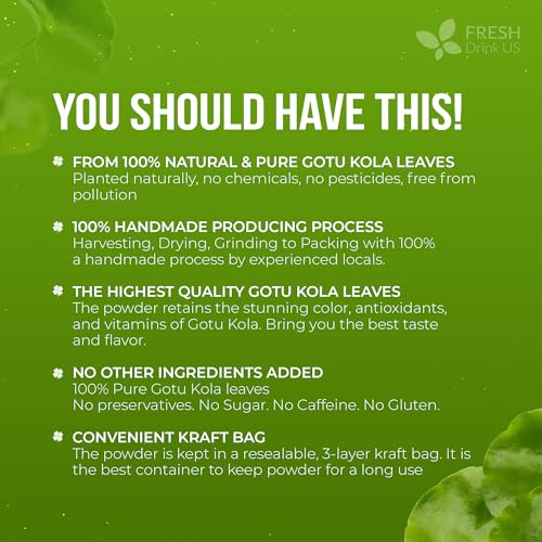 Image of FreshDrinkUS, Premium Leaf Tea Bags Powder, 100% Natural & Pure. Herbal Tea. No Sugar, No Caffeine, No Gluten, Vegan. (8 oz Gotu Kola Powder)
