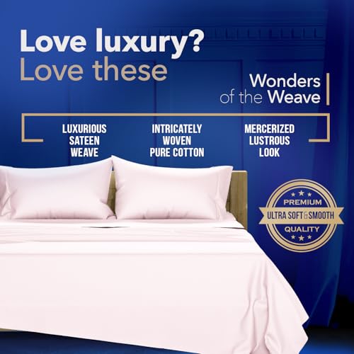 Image of TEXAS LINEN CO. 100% Egyptian Cotton King Size Sheets Set - Luxury 1000 Series Lonestar Lovin' Collection Bed Sheets King Size (4 PC, Blush), Cooling, 16 inch Deep Pocket Extra Long Staple Hotel Sheets