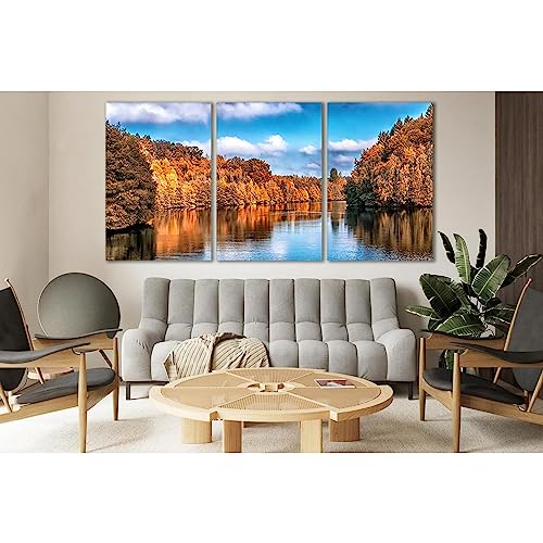 Cuadro de río en bosque otoñal ZELLART para decorar salones amplios 2