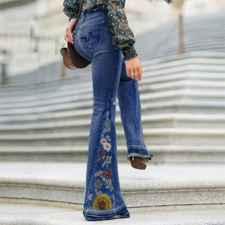 Womens Flared Jeans High Waisted Bell Bottom Jeans 70s Retro Jeans Lightweight Denim Pants Embroidered Bootcut Jeans3