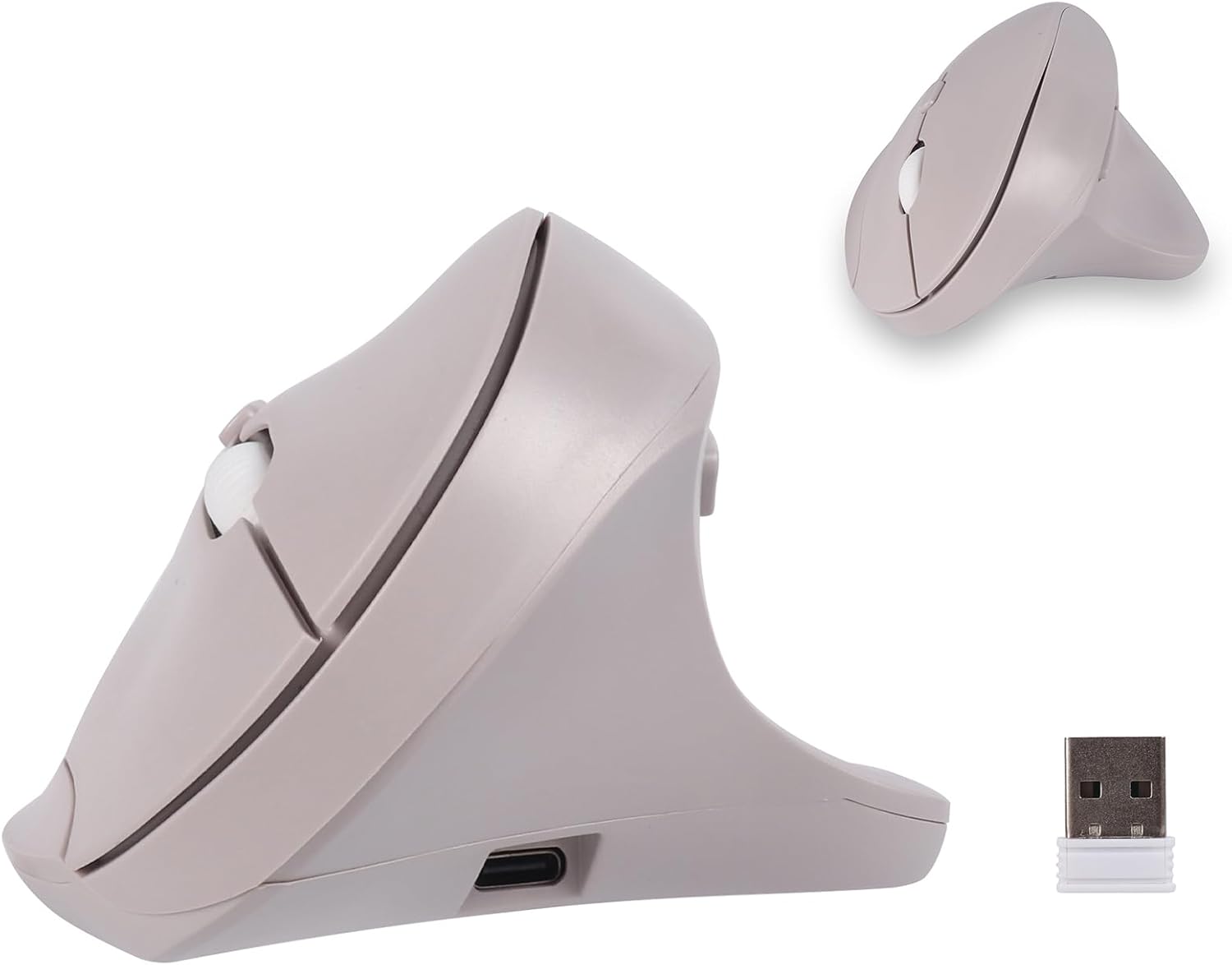Wireless Silent Ergonomic Vertical Mouse - Dual Mode 2.4G/Bluetooth, Rechargeable Type C, Pain Relief for Office and Home Use, Compatible with Laptop & PC (White)