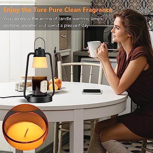 Dimmable Candle Warmer Lamp with Timer: Vintage Black Electric Wax Melting Lantern for Large and Small Jars