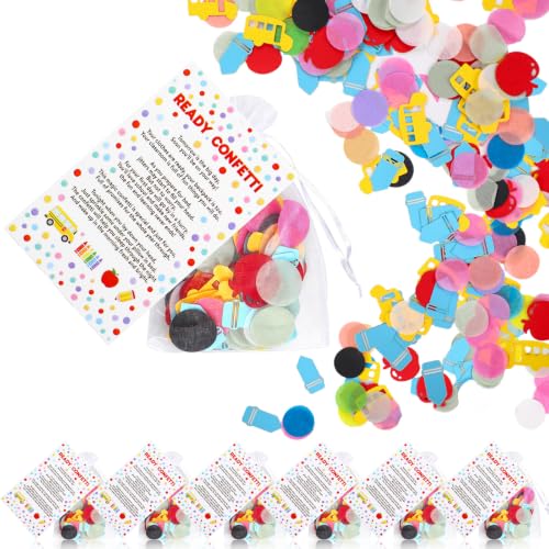 Whaline 24 Sets Back to School Ready Confetti Kits Celebration Confetti with Paper Cards Organza Bags for First Day of School Classroom Party Favors Supplies Table Decor