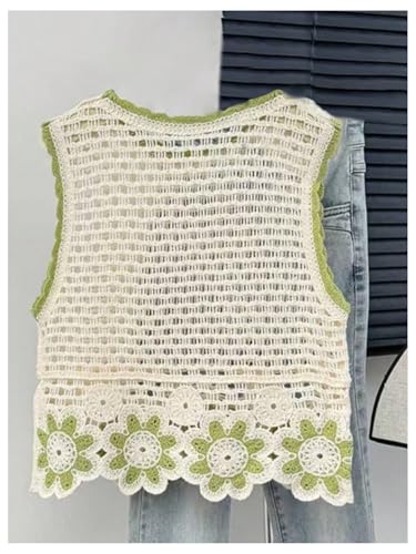 SweatyRocks Women's Floral Hollow Out Crew Neck Sweater Vest Sleeveless Tank Tops Knitwear2