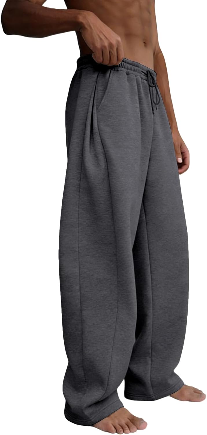 Men's Baggy Sweatpants Heavyweight Fleece Wide Leg Drawstring Sweat Pants,Casual Lounge Joggers with Pockets Slacks - Image 4