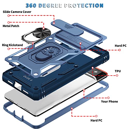 Fetrim Case For Google Pixel 6, Camera Cover Phone Case With Rotation Ring Stand For Google Pixel 6 - Blue #TOP3