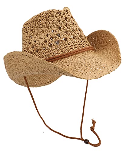 Melesh Adult Sun Straw Western Cowboy Hat (Khaki) #TOP3
