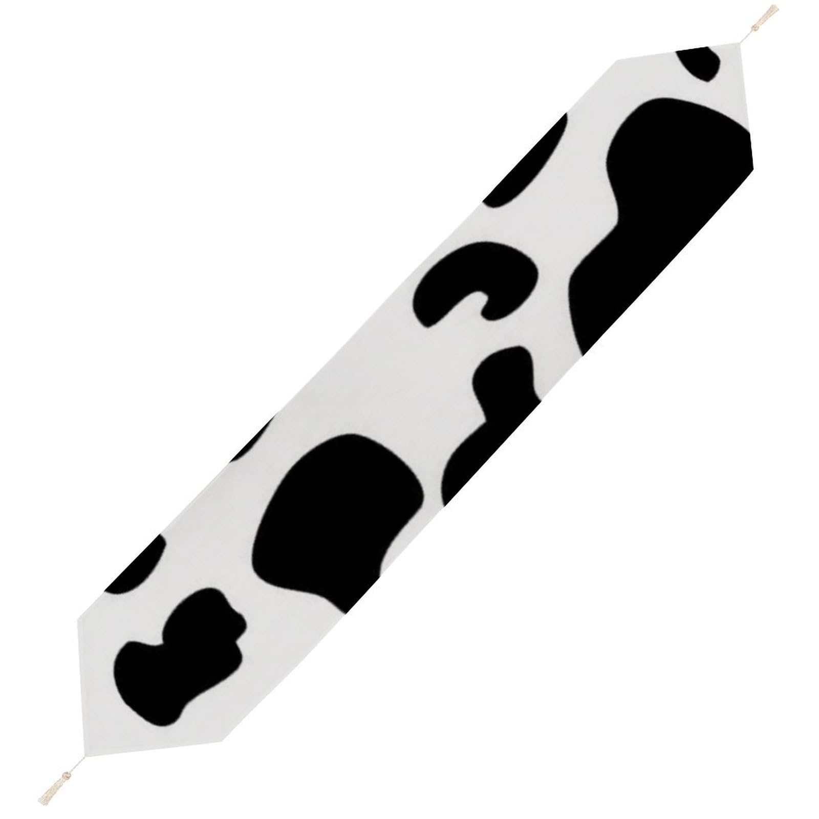 JZemdybill 178*33cm Table Runner with Tassel, Black Cow Print Table Runner, Table Decoration for Kitchen, Party, Restaurant