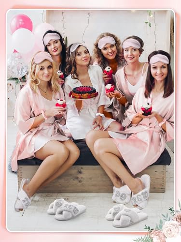 Image of Bonuci 24 Pcs Bride Bridesmaid Robe Slipper Sets for Wedding Bridal Party Women with Robes Slippers Eye Mask Hair Scrunchies