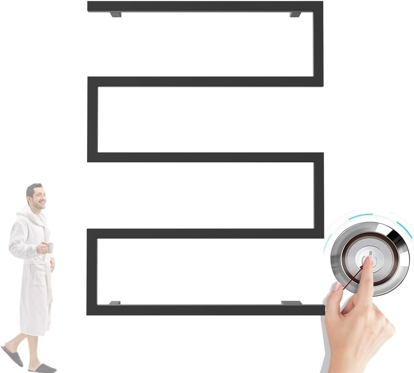 Electric Towel Warmer Rack - Wall Mounted Radiator, Black Towel Rail for Bathroom, Central Connection Heated Towel Radiator, Efficient Towel Drying Solution