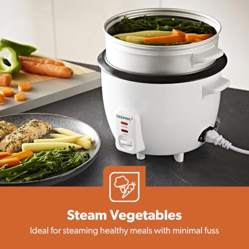 Geepas 450W Rice Cooker & Steamer with Keep Warm Function, 1L | Automatic Cooking, Non-Stick Inner Pot | Make Rice & Steam Healthy Vegetables | Includes Measuring Cup, Spatula & Detachable Power Cord - Image 6