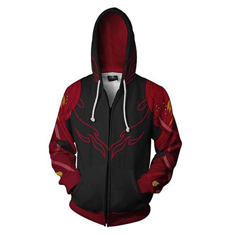 Jin Kazama Costume Halloween 3D Printed Zipper Hoodie Cosplay Jacket for Unisex (Medium, Red)
