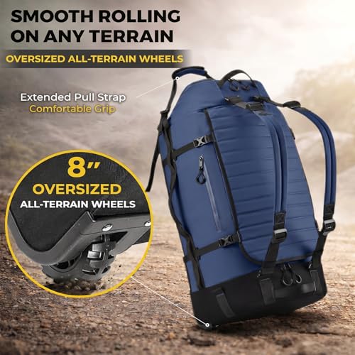 86L Foldable Rolling Duffel Backpack with Wheels - Extra Large Waterproof Travel Bag with Shoe Compartment, Heavy Duty Convertible Luggage for Outdoor, Sports, Airplane Trips - Image 4