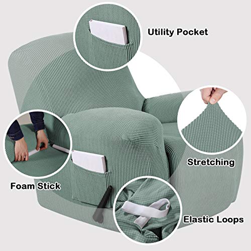 Turquoize Stretch Recliner Cover Recliner Chair Cover Recliner Slipcover 1-Piece Sofa Cover With Side Pocket Jacquard Sofa Furniture Cover/Protector Soft With Elastic Bottom, Machine Washable, Cyan #TOP2