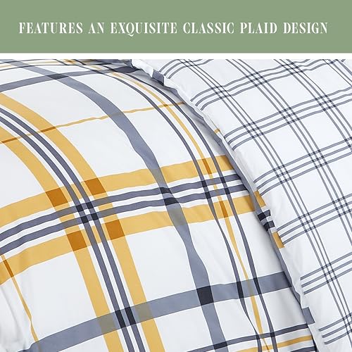Image of Elegant Comfort 8-Piece Lodge Plaid Reversible Comforter Set - All Season Bed in a Bag, 4-Piece Sheet Set Featuring Smart Pockets, Matching Shams and Decorative Pillow, Full /Queen, Gold