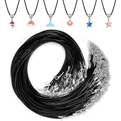 Lunpog 10 Pcs Waxed Necklace Cord,Adjustable Necklace Cords Necklace String,1.5mm Waxed Necklace Cord with Lobster Clasp for Christmas Necklaces DIY Bracelet Jewellery Making(Black)