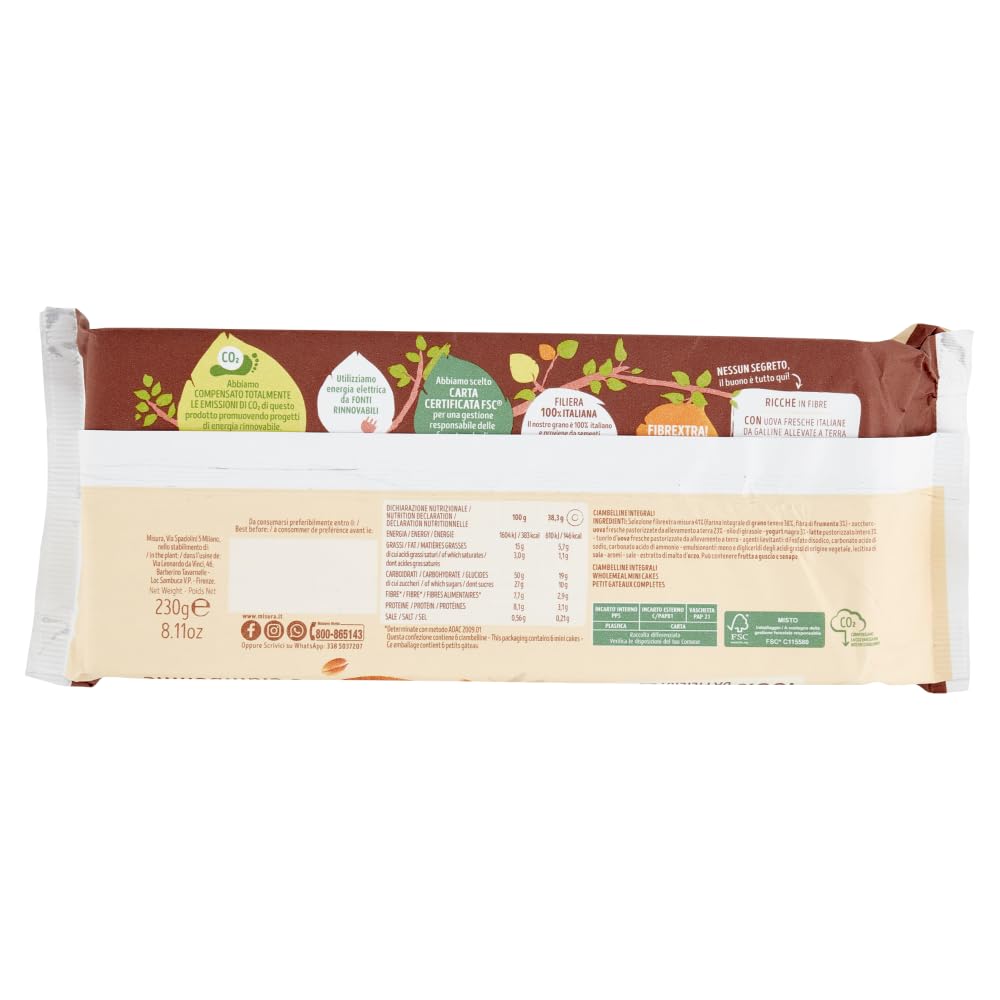 10x Misura Fibrextra Ciambelline Integrali - Vollkorn-Donuts Weicher Snack, Reich an Ballaststoffen - 230g Packung,Jede Packung enthält 6 Snack + Beni Culinari Kostenloser Schlüsselanhänger