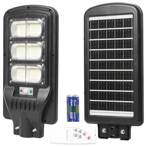 Image of Gigawatts 240 LED 90W Solar Street Light with Remote Control High Power 15Ah Battery Inbuilt 12W Solar Panel IP65 Water Resistant Outdoor Lamp for Wall Pathway Garden and Patio (1Pc, Cool White)