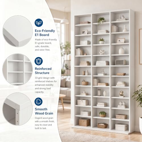 Image of Garvee 11 Tier Tall CD Display Cabinet, 33-Compartment Media Tower, White