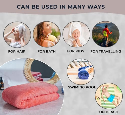 Image of Fezora Microfiber Bath Towel for Men & Women - Large Size 70x140 cm, 400 GSM, Ultra Soft, Quick Dry, Lightweight & Super Absorbent Towel for Bathroom, Gym, Spa, Travel & Swimming (Pink)