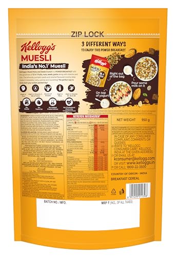 Image of Kellogg's Muesli Nuts & Seeds Crunch 950g /1kg (Weight May Vary) | 12-in-1 Power Breakfast | No Maida | High in Fiber| India's No. 1 Muesli