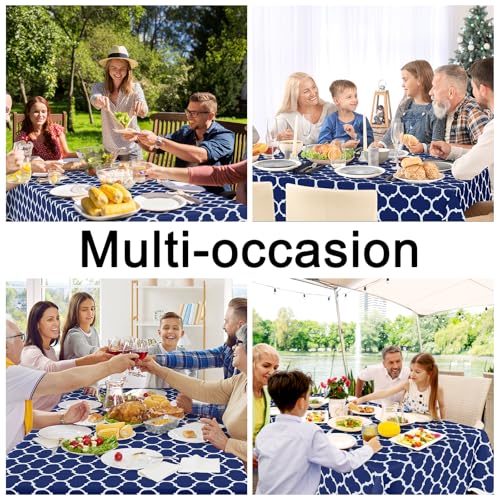 Image of Smiry 2 Pack Table Cloth, Flannel Backed Vinyl Tablecloth, 52 inchx70 inch | Waterproof Plastic Tablecloths, Wipeable Table Cover for Dining, Indoor and Outdoor (Navy)