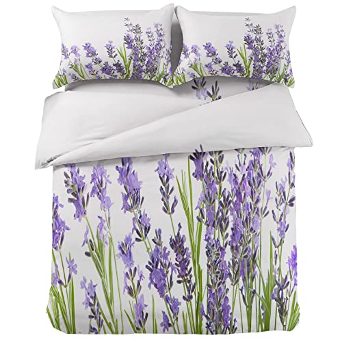 4 Piece Full Farmhouse Heather Flowers Breathable Comforter Covers Ultra Soft Bed Sheet With Decoretive 2 Pillow Shams Bedding Collection Sets Farm Wild Field Purple Floral #TOP2