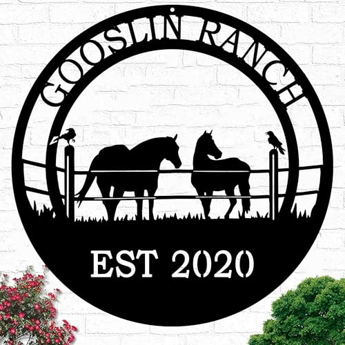 Custom Horse Ranch Metal Sign, Personalized Farmhouse Barn Wall Art, Western Decor for Bedroom, Outdoor Caution Horses Sign, Gift for Kids, Teens, Grandma, Lover, Women, Men, Christmas, Birthday